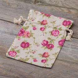 Pouches like linen with printing 13 x 18 cm - natural / roses Linen Bags