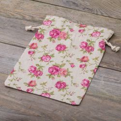 Pouches like linen with printing 18 x 24 cm - natural / roses On the move