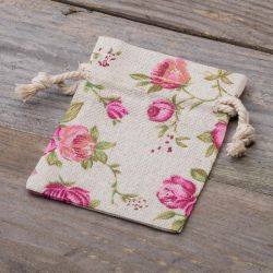 Pouches like linen with printing 8 x 10 cm - natural / roses Linen Bags