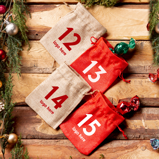 Advent calendar with your company logo on decorative pouches