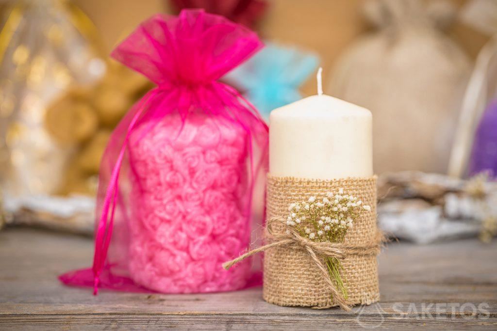 An organza bag is an elegant packaging option for candles 