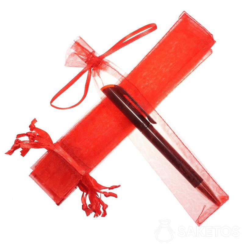 Red organza pouch 3.5 x 19 cm for pen