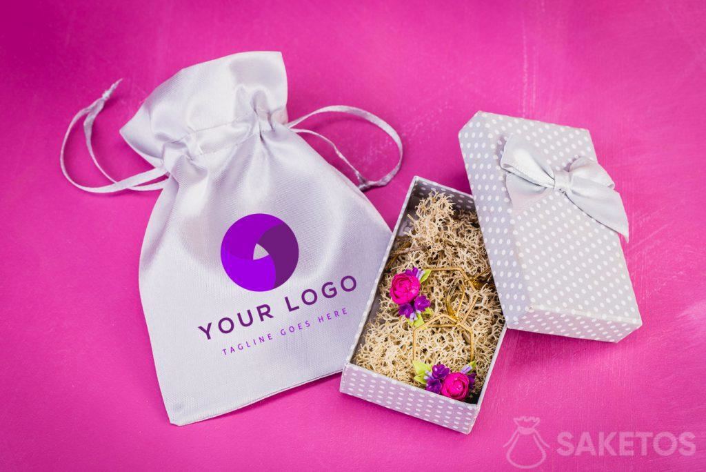 A jewellery pouch featuring a logo 
