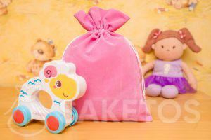 9. Velour fabric bags are ideal as a decorative toy storage solution