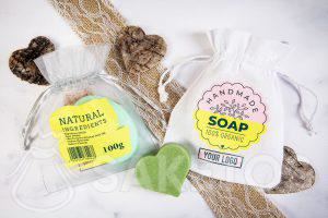 A bag with a logo as packaging for handmade soaps 