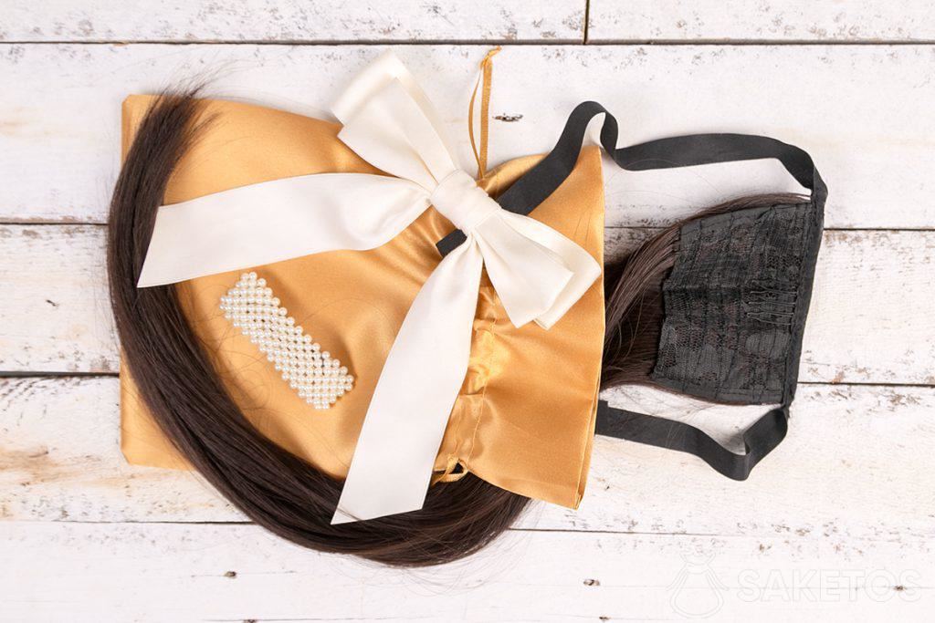 A satin bag is the perfect packaging for trimmed and trimmed hair.