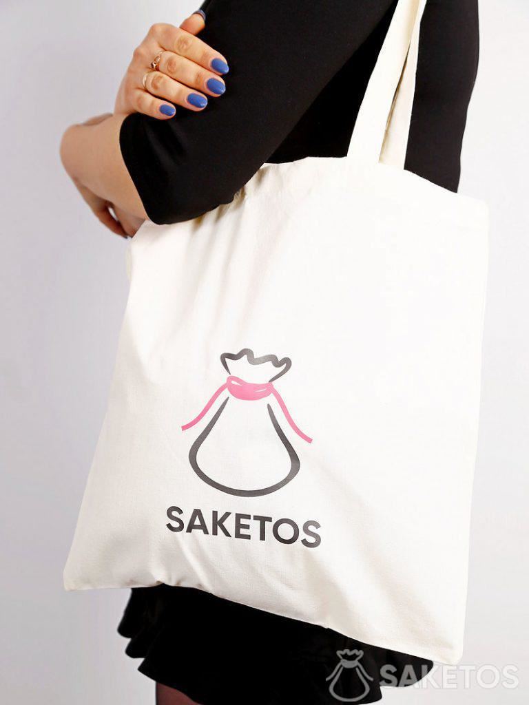 A cotton bag with Saketos logo