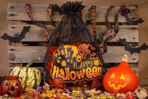 Organza bags are great as Halloween decorations.
