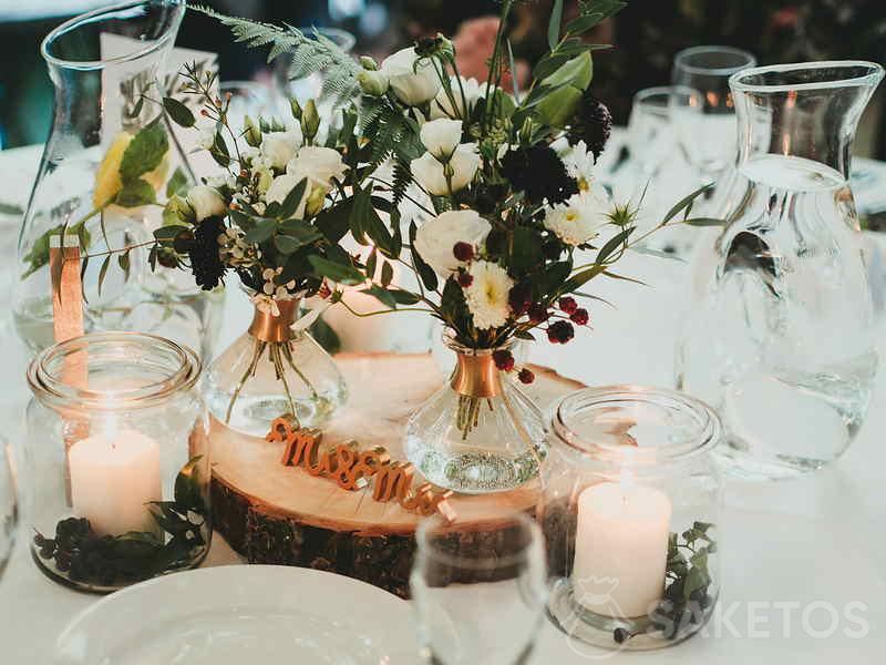Candlestick in a jar - rustic and boho style wedding decoration