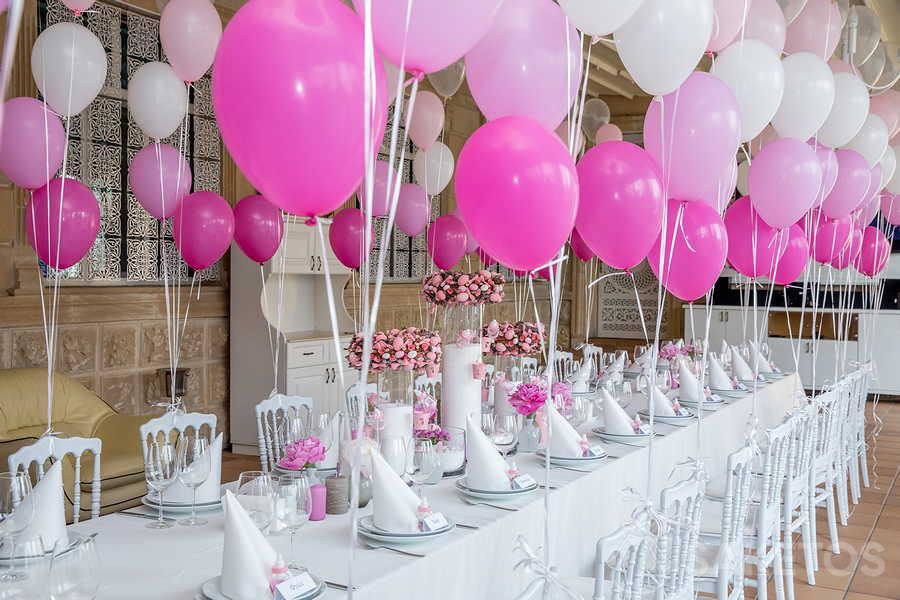 One year decoration - pink balloons