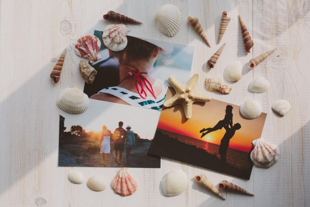 A collage of photos and seashells brings back holiday memories!