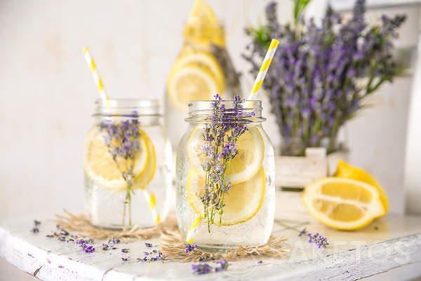Lemonade with lavender flowers