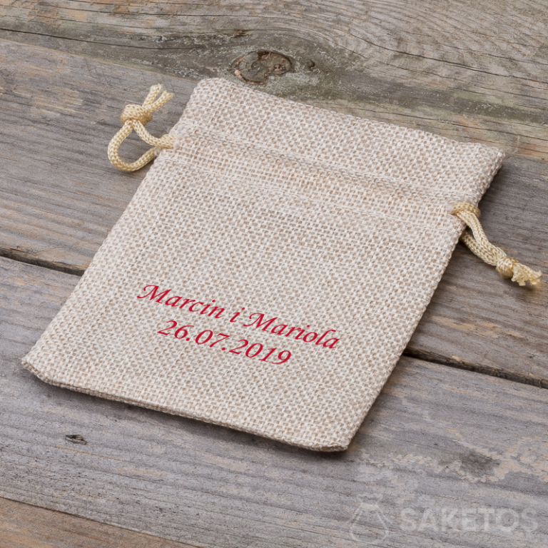 Burlap bag with personalised imprint