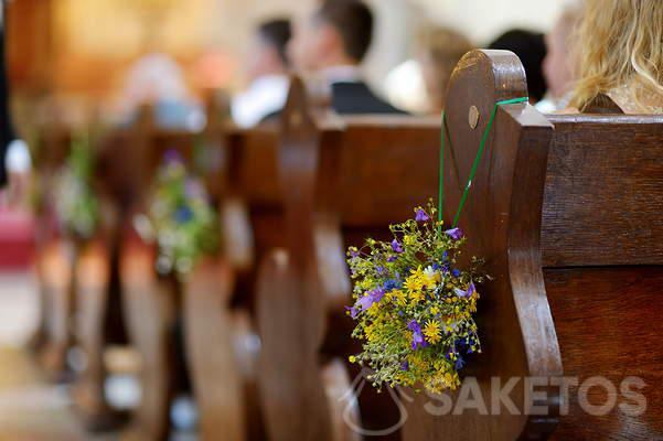 Bouquets of wildflowers to decorate the church