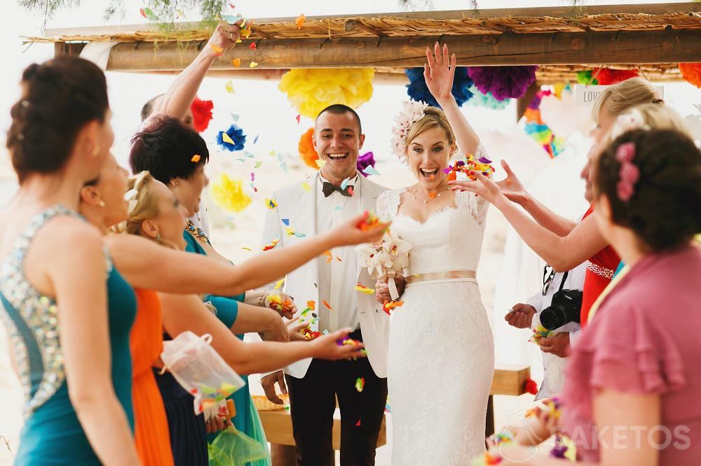 bags of confetti to sprinkle on the bride and groom