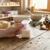 Small organza pouches ideal for packaging handmade soaps.