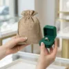 Jute bags as elegant packaging for a ring.