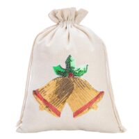 Bag like linen with printing 26 x 35 cm - natural / Christmas Bells Christmas bag