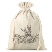 1 pc Large Bag like linen 26 x 35 cm with a vintage - style print featuring Easter bunnies 34 Bag like linen 26 x 35 cm with a vintage - style print featuring Easter bunnies Valentine's Day