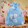 Bag like linen with printing 30 x 40 cm – natural / blue flowers Large bags 30x40 cm