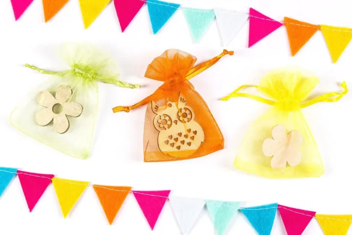 Organza bags, sized 7 x 9 cm - spring colour mix Fruit bags