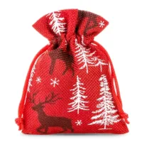 10 pcs Burlap bags 8 x 10 cm - red / reindeer 32 Burlap bags 8 x 10 cm - red / reindeer Christmas bag