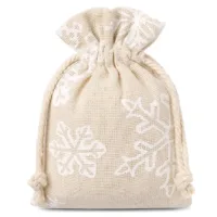 10 pcs Pouches like linen with printing 13 x 18 cm - natural / snow 6 Pouches like linen with printing 13 x 18 cm - natural / snow Christmas bag