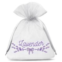 Organza bags 10 x 13 cm - white with print (lavender) Small bags 10x13 cm