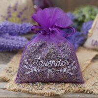 Organza bags 9 x 12 cm - purple dark with print (lavender) - 2 Small bags 9x12 cm