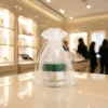 Transparent organza gift bags showcasing luxury skincare.