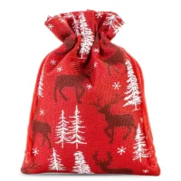 3 pcs Large Burlap bag 22 x 30 cm - red / reindeer 18 Burlap bag 22 x 30 cm - red / reindeer Christmas bag