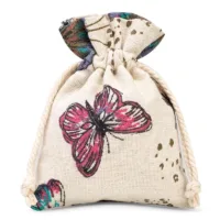 3 pcs Pouches like linen with printing 12 x 15 cm - natural / butterfly 36 Pouches like linen with printing 12 x 15 cm - natural / butterfly Small bags 12x15 cm