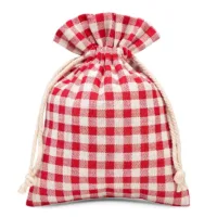 3 pcs Pouches like linen with printing 13 x 18 cm - natural / red trellis 36 Pouches like linen with printing 13 x 18 cm - natural / red trellis Medium bags 13x18 cm