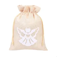 Burlap bags 18 x 24 cm - white angel Christmas bag