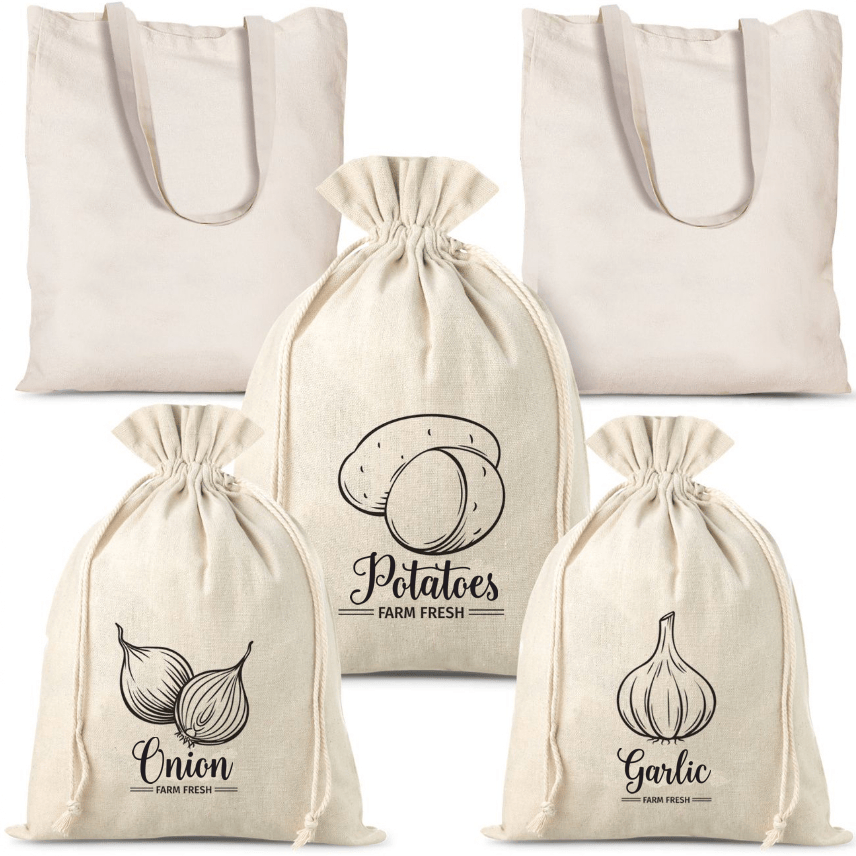 Shopping bags set 3x printed linen bag 2x cotton bag