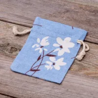 Pouches like linen with printing 10 x 13 cm - natural / blue flowers Linen Bags