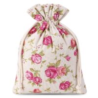 Pouches like linen with printing 18 x 24 cm - natural / roses Medium bags 18x24 cm