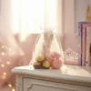 Organza pouches with decorative contents placed in a nursery.