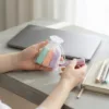 White organza pouch for colored chalk and office accessories.