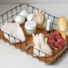 Home organizer and cotton bags for skincare accessories.