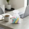 Organza pouch for organizing colorful chalks on a desk.