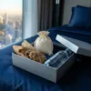 Small cotton pouches made of natural fabric in a gift box