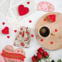 Pouches like linen with printing 11 x 14 cm - natural / roses Valentine's Day