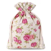 10 pcs Pouches like linen with printing 12 x 15 cm - natural / roses 12 Pouches like linen with printing 12 x 15 cm - natural / roses Small bags 12x15 cm