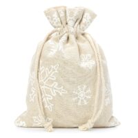 Pouches like linen with printing 15 x 20 cm - natural / snow Christmas bag