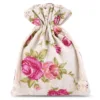 Pouches like linen with printing 8 x 10 cm - natural / roses Small bags 8x10 cm