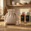 Linen drawstring bag for kitchen spices.