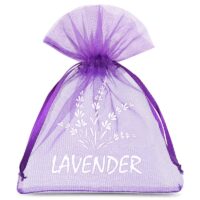 Organza bags 9 x 12 cm - purple dark with print (lavender) Dark purple bags