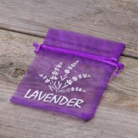 Organza bags 9 x 12 cm - purple dark with print (lavender) Organza bags