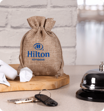 Burlap bag with hotel logo personalised